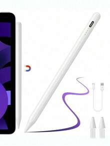 Bolígrafo táctil compatible con iPad 2018-2024 con sensibilidad a la inclinación, rechazo de palma y alta precisión. Características de baja latencia líder en la industria, carga USB y batería de polímero de litio recargable. - Blanco - Ver 2