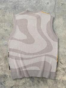 ANDREILEE 男士休闲无袖针织背心，简约猫咪吉他图案，透气百搭，适合春夏穿着 - 卡其色 - 查看 3