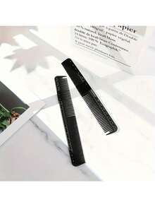 5把黑色碳纤维细齿防静电耐热发梳，适用于所有发质，ABS塑料手柄带挂孔，造型工具 | 抛光表面 | 碳纤维梳子 - 黑色 - 查看 7
