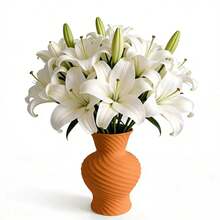 ORIZZONTE Jarrón decorativo moderno con superficie en espiral dinámica. Diseño escultural contemporáneo para flores, ramas y plantas artificiales. Idea de regalo para el hogar o la oficina. 100 % fabricado en Italia. Envío desde Italia. - color naranja - Ver 3