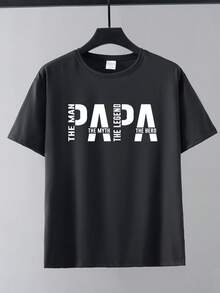 Men's Casual Fashion Letter Print Short Sleeve T-Shirt, Summer - Black - View 2