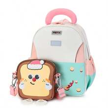 1pc Cartoon Bread Design Lightweight Nylon Backpack, Zipper Closure, Suitable For All Seasons - Pink - View 4