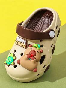 儿童镂空凉鞋，包头软底防滑，男童水河马卡通图案，幼儿/小童夏季拖鞋 - 卡其色 - 查看 3