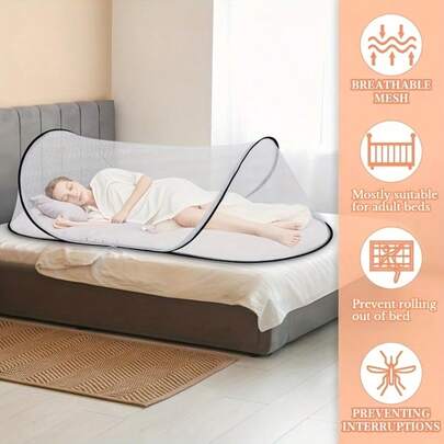 Large Pop-Up Mosquito Net Tent | Portable & Foldable, Transparent Mesh, One-Click Quick Setup, Headboard Protection, Breathable Anti-Mosquito, Easy Installation With Zipper Door & Window, Suitable For Home, Dorm, Camping, Picnic, Park, Beach, Backyard Leisure And Emergency Anti-Mosquito Scenarios