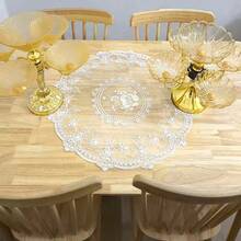 Handmade Style Embroidered Lace Doily Vintage Round Placemat White Floral - trắng - Xem 6