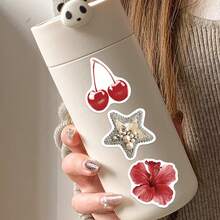 50pcs Red, Gold & Silver Lucky Stickers, Aesthetic Stickers, Y2K Stickers, Y2K Core Stickers, Y2K Gifts, Retro Stickers, 90s Stickers, Valentine's Stickers, Waterproof Vinyl Stickers For Envelopes, Water Bottles, Computers, Laptops, Phones, Luggage, Notebooks, Fridges, Etc. - G - View 5