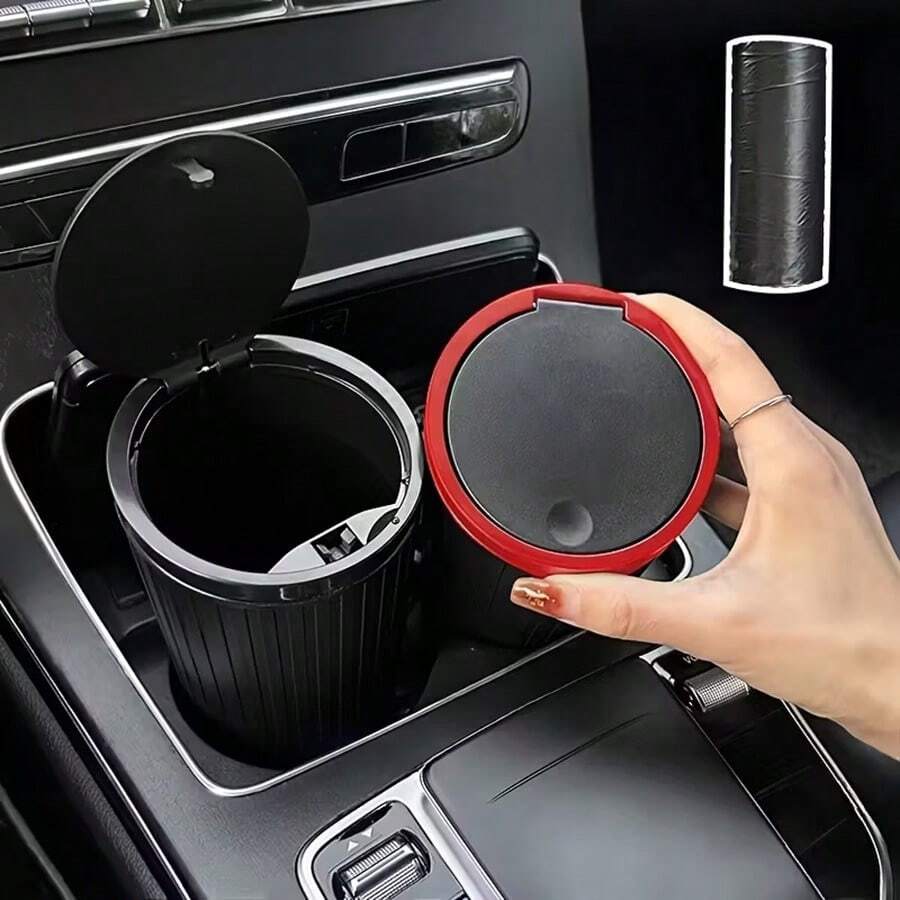 Papelera redonda de alta calidad para el coche con tapa, caja de almacenamiento de basura para el coche, diseñada para adaptarse a la mayoría de los portavasos y reposabrazos, adecuada para el almacenamiento en el coche, el hogar, los viajes por carretera y las salidas familiares, un accesorio esencial para todo propietario de automóvil, un regalo perfecto para nuevos conductores y entusiastas de los viajes por carretera, accesorio de decoración interior del coche