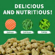 JUST TRY 13.4 OZ Cat Grass Treats Natural Salmon Flavor Healthy Cat Snacks Training Biscuits Catnip For Cats Dental And Hairball Control Treats Remedy Chews - 解決毛球症的方法 - 查看 3