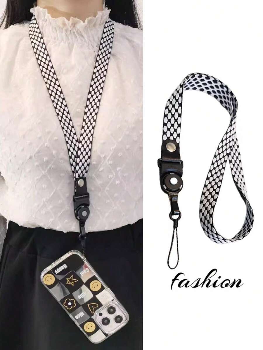 Football Pattern Lanyard Necklace Strap, Wide Version, Embroidered, Braided, Multifunctional Detachable Finger Ring Phone Case, ID Card Holder, Anti-Lost, For Women - Multicolor - View 1