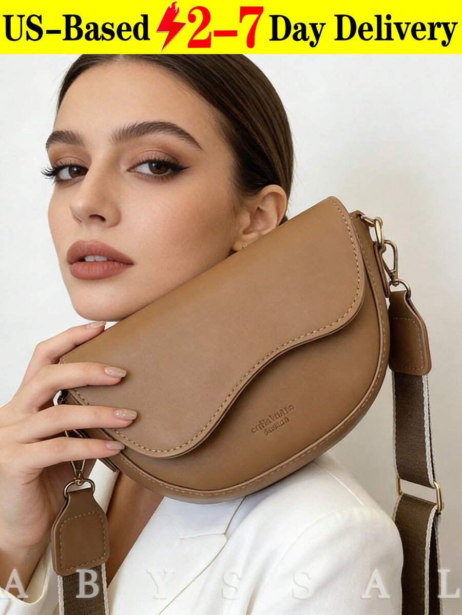 Classic Women's Retro Style Crossbody Bag, Fashionable And Versatile Solid Color Portable Adjustable Shoulder Strap Saddle Bag, Premium PU Leather Saddle Bag - Minimalist Semi-Circle Crossbody Bag,Vintage Saddle Bag - 3-Way Crossbody/Shoulder/Underarm Bag For Women,Y2K Retro Saddle Bag,Minimalist Small PU Leather Bag,Casual And Simple Wide Strap Shoulder Bag Suitable For Commuting To Work, Going Out Shopping And Dating. , Old Money, Travel, And Outings,For All Occasions, Dating,Gift For Girlfriend, Valentine's Day Gift,[US Local Warehouse] - 彩色 - 查看 1