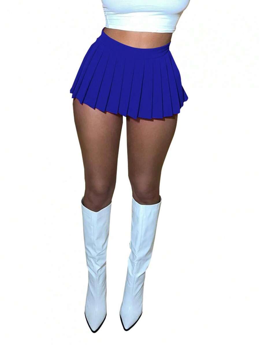 Women's Mini Pleated Skirts Club Y2k High Wiast Stretchy Tennis Skater A-Line Skirt - 藍色 - 查看 1