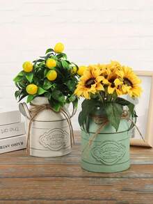 OBOVAY Vintage Bauernhaus Metall verzinkter Vase - Rustikale abgenutzte cremefarbene Milchkanne mit "Home Flowers" Etikett, sortierte Stil Eisen Vase Geschenktüte, perfekt als Mittelpunkt und Heimdekoration Raumdekoration Blumenvase Glasvase - Verschiedenfarbig - Übersicht 3