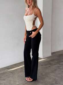 Women's Polka Dot Bodysuit, Y2K Backless Bodycon Romper, Square Neck Thong Bodysuit, Adjustable Shoulder Strap Cami Bodysuit Top, Ultra Thin G-String Bottom, One Piece Camisole Slim Crop Tank Jumpsuit For Summer Streetwear - 米色波點 - 查看 9