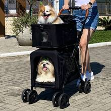 Mighor Carrinho de passeio duplo com berços removíveis para pets de pequeno porte até 15 kg - Preto - Visão 3