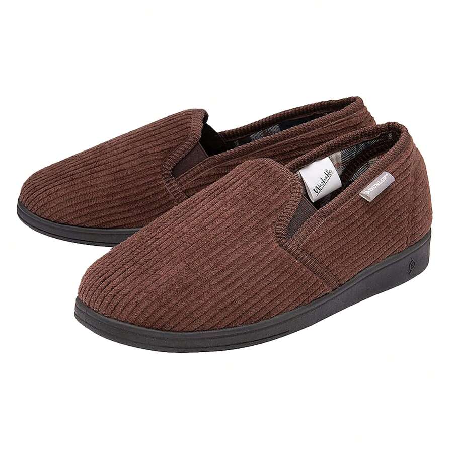 Dunlop - Mens Comfy Memory Foam Slippers With Hard Traction Rubber Sole - Brown - View 1