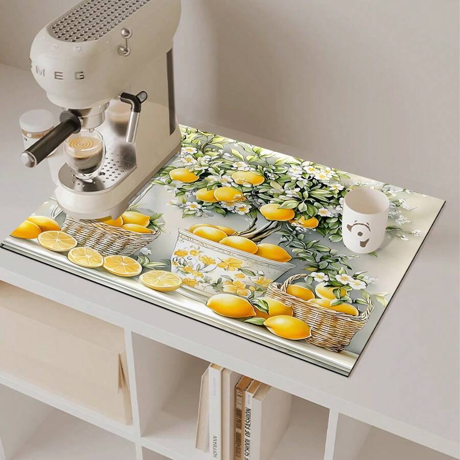 (¡¡¡Caliente!!!) 1 pieza Estera protectora de cocina vintage con limón - Superficie antideslizante, resistente a arañazos y al calor, apta para placa de inducción, decoración de cocina moderna - Instalación fácil para estufa de gas/eléctrica - Protector de encimera, protector de estufa