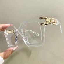 Apaircircle Square Glasses - Sleek Black PC Frame With Golden-Tone Metal Hinges, Minimalist Unisex Eyewear For Women & Men, Lightweight Durable Fashion Accessories, Stylish Frames, Modern Design, Sturdy Construction,  Frames, Modern Professionals, Professional Accessories, Chic Design, Highquality Hinges, Designer Frames, Office Wear - 粉色 - 查看 7
