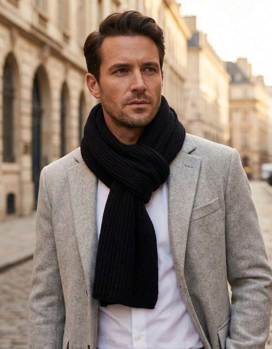 Warm And Comfortable Wool Scarf Men's Winter Fashion - màu đen - Xem 1