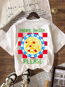 更多意面图案T恤，女士休闲夏季度假短袖T恤 - 彩色 - 查看 2