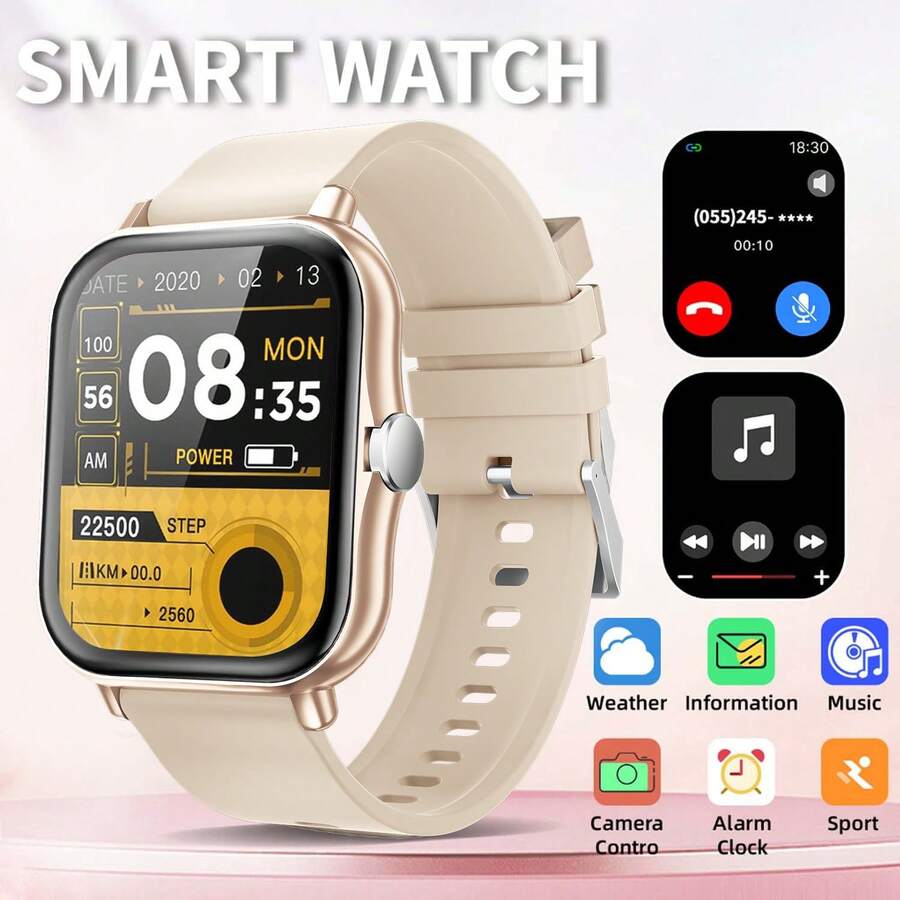 SIMSONLAB 2025 New 1.83" HD Full Touch Screen Smart Watch, Unisex, Supports Phone Dialing/Answering, Pedometer, Calorie Counting, Multiple Sports Modes, Message & Call Notifications, Multi-Functional Smart Watch, Fitness Tracker, Compatible With Android/IOS - Gold - View 1