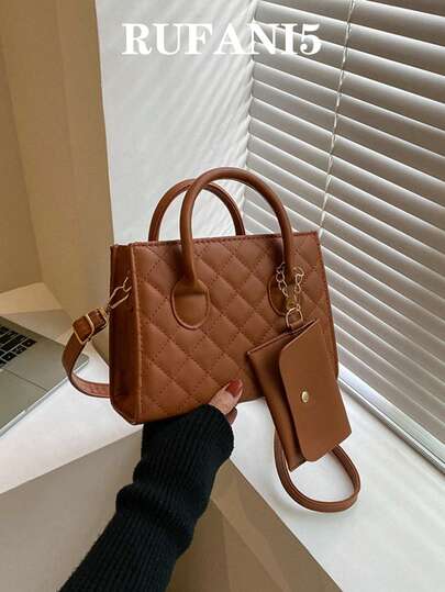  防水、輕便、商務休閒絎縫方形包帶小袋適合青少年女孩女大學生、菜鳥和白領非常適合辦公室、大學、工作、商務、通勤、戶外、旅行、郊遊