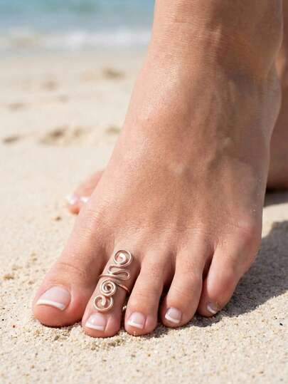 1 pièce Bague d'orteil artistique géométrique bohème dorée faite à la main avec spirale - bijou de pied ajustable pour les vacances à la plage