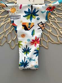 2pcs Tropical Print Swimsuit, Casual Cute Elegant Sexy Bohemian Style Tie Front Bikini, Beach Holiday Outfit For Women, Spring/Summer - Multicolor - View 6