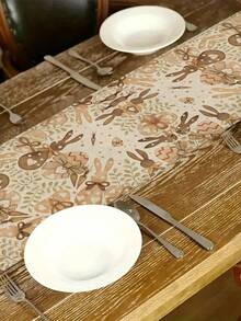 1条复活节兔子图案桌旗，复活节彩蛋图案家居装饰桌旗，复活节家居装饰，1条桌旗，4个餐垫，1个枕套，3种产品可选，家居装饰室内/室外派对用品，房间装饰。适用于复活节家居厨房装饰和活动派对装饰。 - 彩色 - 查看 2