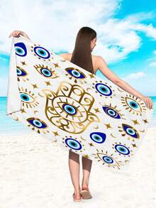 1pc Fatima Hand Pattern Beach Towel, Evil Eye Geometric Print Super Soft Quick Dry Large Beach Towel/Bath Towel, Sacred Geometry Design Beach Towel For Beach, Bathroom, Swimming, Fitness, Yoga, Camping, Soft & Comfortable Microfiber Towel, Lightweight & Portable, Wind & Sun Protection, Summer Travel Anti-Sand, Beach Resort Essential Gift Shawl Beach Towel (Single-Sided Print, Multiple Colors Available) - Eye Wrinkles B - View 4