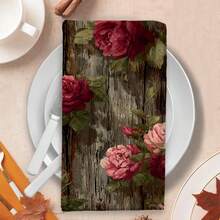 2/4/48pcs Vintage Style Faux Distressed Wood Rose Pattern Print Kitchen Towels - Super Soft, Highly Absorbent Polyester Dish Cloths & Hand Towels, Ideal For Holiday Decor, New Year Gifts, Kitchen Decor, Party Decorations - Multicolor - View 4