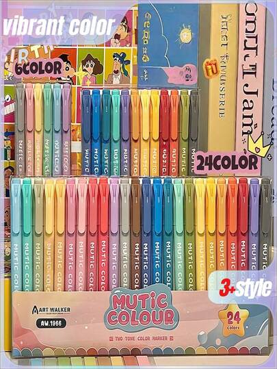 6/12/24 Colors Vibrant Liquid Acrylic Soft Tip Marker Set | Student Art Painting Doodling Color Box Pack Back To School.