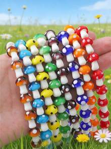 15/25/35/50/60/80/100pcs Multi-Color Mushroom Glass Beads - Colorful Marble Texture Mushroom Decorative Beads, Suitable For Jewelry Making, DIY Necklace, Bracelet, Earrings, Crafts | Vibrant Bead Design | Smooth Texture - Multicolor - View 10