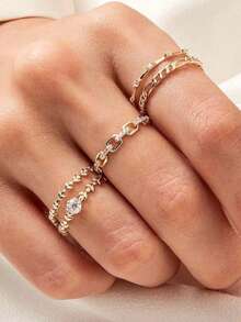 1pc Rhinestone Embellished Chain Women's Delicate Ring, Suitable For Daily Wear - Ring - View 3