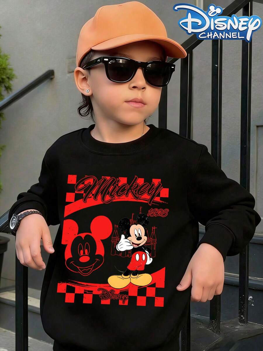 Disney Mickey Mouse Patterned Hooded Sweatshirt - A Round-Neck, Casual Summer Top Suitable For Both Boys And Girls, Perfect For Holiday Parties, Gatherings, Outdoor Activities, And Everyday Casual Wear. - màu đen - Xem 1