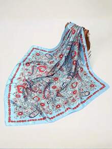 Elegant Women's Printed Satin Scarf 90x90 Large For Hair - L10N/azul - 查看 1