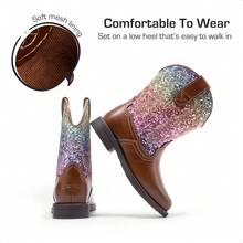 Toddler Little Boys Girls Cowboy Boots Kids Western Square Toe Riding Mid Calf Boots - 棕色/多色 - 查看 6