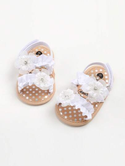 女婴夏季凉鞋，花朵蝴蝶结装饰，软底，适合婚礼、礼服、新生儿、学步鞋、婴儿床、礼服等场合。