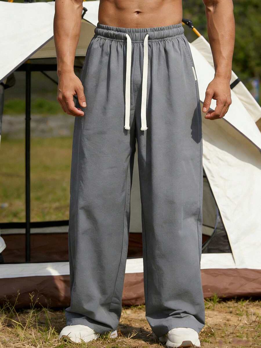 春夏男士时尚休闲抽绳口袋长裤运动裤 - 灰色 - 查看 1