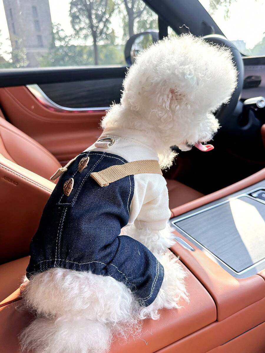 1pc Pet Clothes, Dog Punk Style Overalls, Beige - Beige - View 1