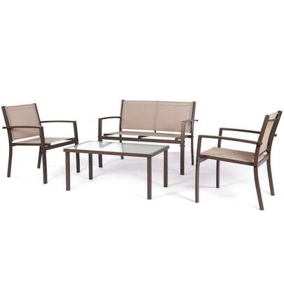 Garden Furniture Set 4 Seater, 4 Pieces Patio Furniture Set Glass Table With 3 Sofa Chairs For Patio Outdoor Conservatory Indoor (2 Armchairs + 1 Double Sofa Chair + 1 Glass Coffee Table)