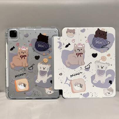 可爱猫咪扁平保护壳，适用于第九代10.2英寸平板电脑，也适用于第十一代平板电脑，兼容第八代10.2英寸、Pro11、Air4/5、Air11、第十代平板电脑，适用于iPad SE 11英寸（2023款）/iPad 2 11英寸平板电脑，兼容华为MatePad SE 11英寸/MatePad 11.5 S平板电脑，MatePad保护壳