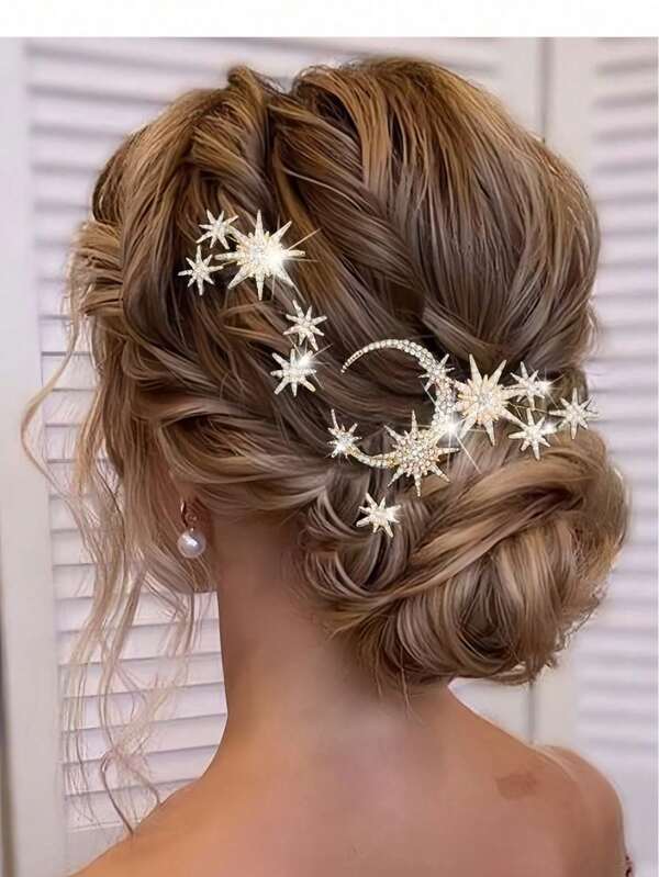 Set de 1 pieza/5 piezas de accesorios para el cabello multifuncionales y creativos - Clips para el cabello minimalistas con diseño geométrico de luna y estrella, adecuados para decoración del cabello en bodas, relleno de calcetines navideños, regalos de Navidad, regalos, relleno de calcetines navideños para adultos, accesorios para el cabello, accesorios para mujeres, relleno de calcetines navideños, accesorios para el cabello de adultos, decoración navideña para el cabello, regalos creativos para mujeres, relleno de calcetines navideños de belleza