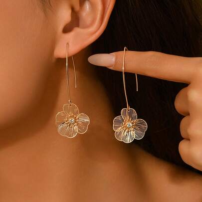 1 Pair Luxury Hollow Flower Long Dangle Earrings, Suitable For Women's Party, Vacation, Gift, Daily Wear
