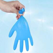 100只蓝色丁腈一次性手套，无粉、无乳胶、防水，适用于厨房清洁、纹身、染发、宠物护理、美发沙龙、清洁用品、家用工具（无包装盒） - 藍色 - 查看 3