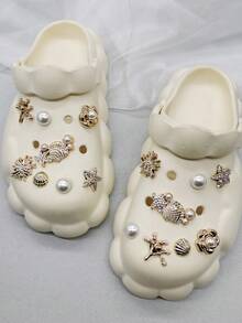 16件海洋主题金色银色海藻贝壳树脂鞋饰配件闪亮水钻海星花朵木屐鞋装饰趣味人造仿珍珠鞋夹饰品女士泡泡拖鞋凉鞋花园鞋沙滩包装饰圣诞节万圣节生日节日派对礼物 - 彩色 - 查看 10