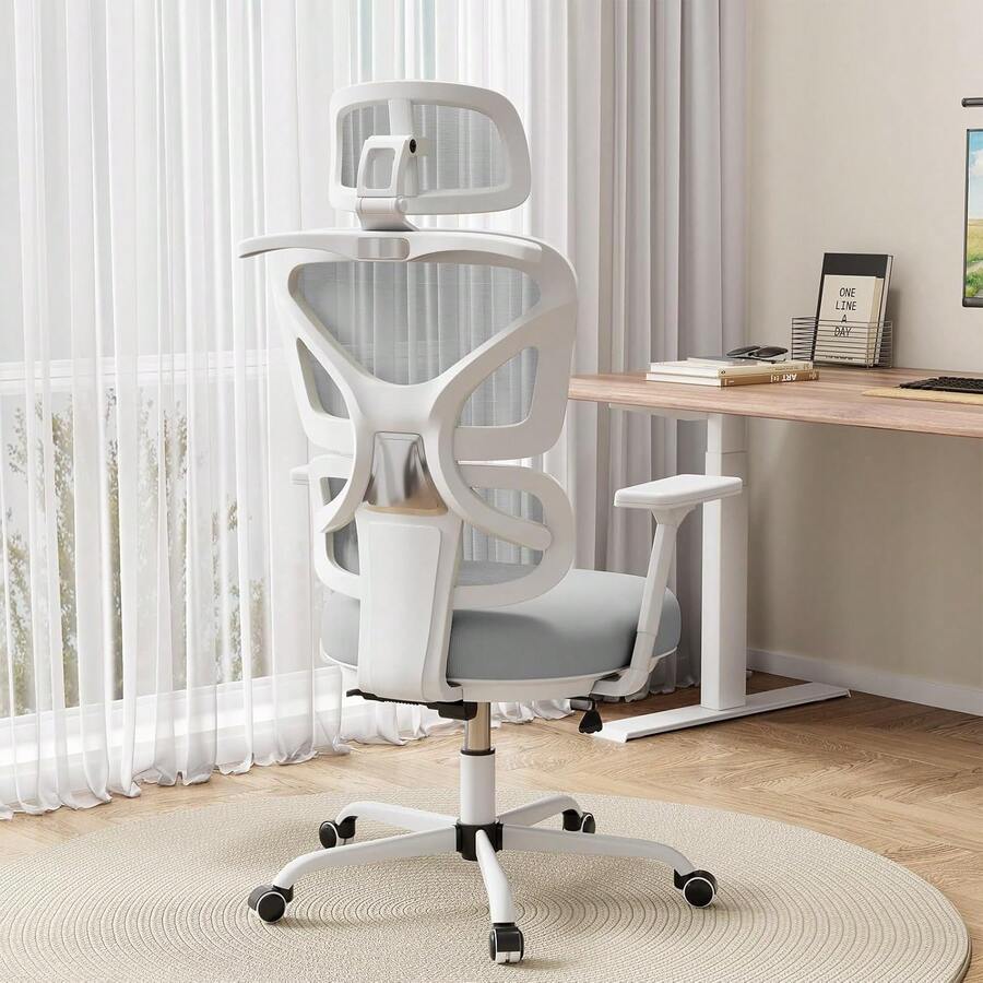 Ergonomic Office Chair Mesh Desk Chair With Lumbar Support And Headrest, High Back Computer Chair With Armrest And Tilt Lock, Home Office Desk Chairs For Men Women - 灰色 - 查看 1