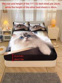 Bộ ga trải giường 2/3 món, họa tiết mèo dễ thương, chất liệu polyester, in kỹ thuật số, phù hợp cho bé trai, bé gái, phòng ngủ, ký túc xá, thanh thiếu niên, làm quà tặng. Bao gồm 1 ga trải giường và 1/2 vỏ gối (không kèm ruột gối). - Nhiều màu - Xem 1