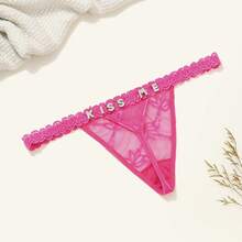 Customized Name Crystal Letter Thong Panties, Sexy Lingerie, Personalized Rhinestone Underwear, Bridal Gift, Women's Intimate Apparel - Hot Pink - View 4