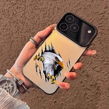 Águila de dibujo animado de personalidad para iPhone 17/16/15/14/13/12 Pro Max/Plus/Air con funda protectora de moda de cobertura completa, anti-caída y anti-deslizante, funda suave de TPU, funda creativa de color dopamina para teléfono móvil, patrón de águila lindo, espíritu americano, Día de la Independencia, 4 de julio, múltiples opciones de color. - Negro - Ver 3