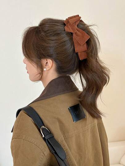 Simple High Ponytail Suede Butterfly Clip Bun Hairstyle Accessory, Korean Style For Autumn/Winter